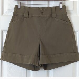 Spanx Stretch Twill High Waisted Cuffed Wide Leg Trouser Shorts Tuscon Olive S